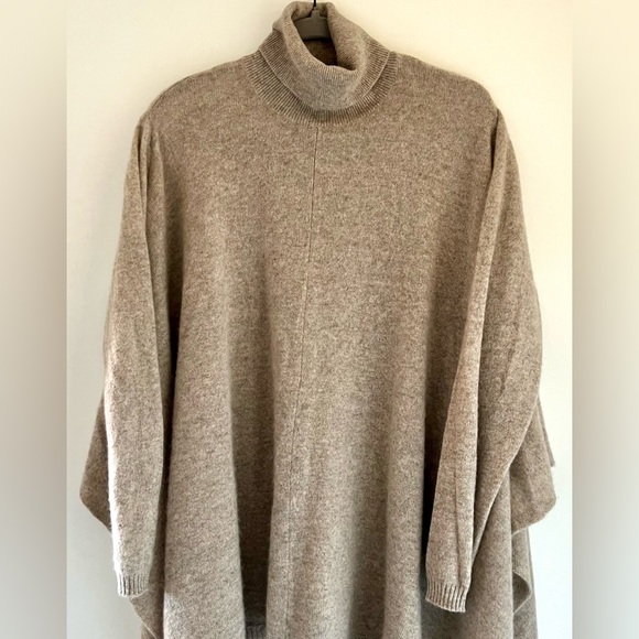 Forte Cashmere Sweaters - Cashmere Elegant Beige Poncho Turtleneck